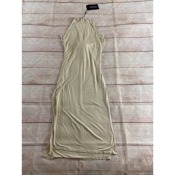 NWT Pretty Little Thing Beige Tie Waist Bodycon Dress - 4 - Picture 12 of 13